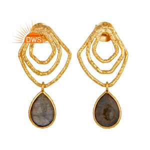 Nouvelle arrivée Boucles d'oreilles en argent sterling plaqué or 18 carats avec pierres précieuses en labradorite naturelle Fabricant de bijoux personnalisés - Product Image 1