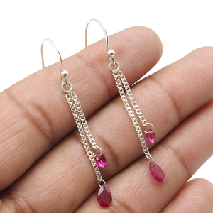 Producto de alta calidad 925 plata esterlina rubí Zirconia cúbica estilo clásico pendientes colgantes para mujer niñas joyería hecha a mano India - Product Image 2