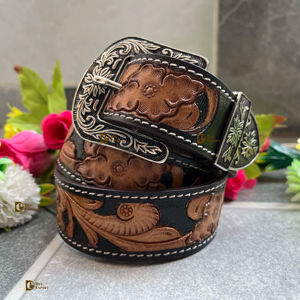 New Design <b>Western</b> Style Hand Tooled Carving <b>Belts</b> Stylish Leather <b>Belts</b> for Unisex - Product Image 1