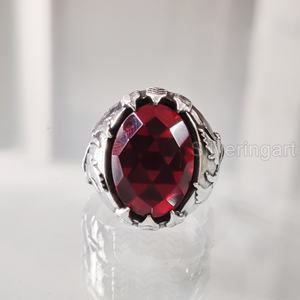Anillo de Piedra Natural para Hombre, Piedra Preciosa de Granate Rojo Natural, Piedra Natal de Enero, Todos los Tamaños, Joyería Pesada para Fiesta, Anillo de Plata Esterlina 925 - Product Image 5