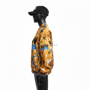 Chaqueta de Satén para Mujer, Tela Lisa Dorada, Impresión por Sublimación en Toda la Superficie, Mezcla de Colores, Paneles de Manga con Logotipo Personalizado, Chaquetas de Satén para Mujer - Product Image 3