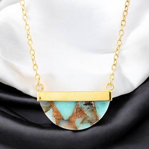 Bijoux fins en argent Sterling 925 faits à la main Collier de déclaration Amazonite naturelle Pierre précieuse Cuivre Plaqué Or Pendentif Monture - Product Image 1