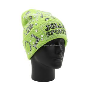 Gorro de Punto para Mujer, Tejido Elástico GSM, Elegante, Adornado con Pedrería, Logotipo Personalizado, Gorro de Invierno para Exteriores, Gorro de Jacquard - Product Image 4