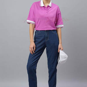 Camiseta Polo para mujer con silueta de gran tamaño y cuello acanalado para trajes de verano fresco Camiseta Polo informal de gran tamaño - Product Image 2