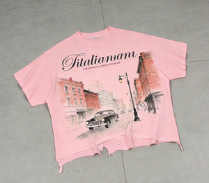 T-shirt homme Titalianman à manches courtes, imprimé voiture vintage peinte à la main, col rond, coupe ample, en jersey de coton - Product Image 2