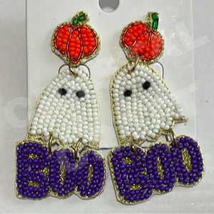 <b>Halloween</b> Exaggerated Beaded <b>Earrings</b> for Women Patriotic Memorial Day Orange White Blue Colour Fabric Material - Product Image 6