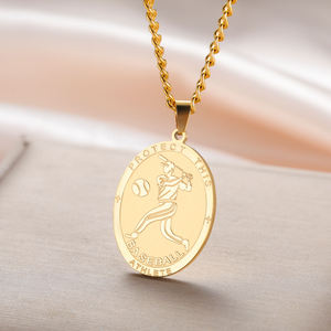 Collier en argent sterling 925 avec pendentif gravé en forme de balle de baseball en moissanite, plaqué or vintage, bijoux cadeaux pour femmes et hommes - Product Image 2