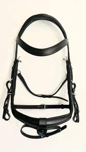 Bride d'essorage en cuir noir avec serre-tête anatomique et ensemble de bride renforcée par muserolle - Product Image 6