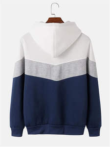 White grey and <b>navy</b> color block <b>hoodie</b> soft warm fabric casual pullover for men and <b>women</b> stylish modern daily streetwear outfit - Product Image 2