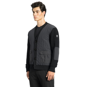 Pull cardigan à col en V pour homme, panneau frontal matelassé, fermeture à boutons, veste en tricot, manches longues, haut décontracté élégant pour superposition - Product Image 5