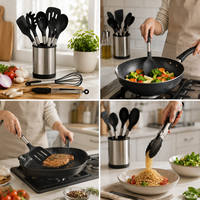 Ensemble d'ustensiles de cuisine en silicone de 12 pouces, ensemble de spatules en silicone avec manche en acier inoxydable, 12 pièces, ensemble d'ustensiles de cuisine antiadhésifs