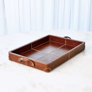 Bandeja de servicio de cuero organizacional para estante multiusos con textura elegante y base espaciosa Ideal para servir o exhibir - Product Image 5