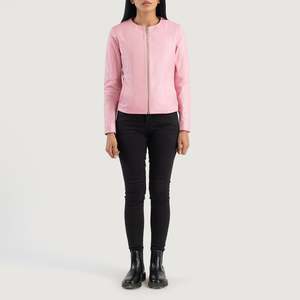 Manteau d'hiver rose sans col à double boutonnage en cuir de vachette et peau de mouton PU léger, personnalisable avec logo, pour un style tendance – Collection Automne - Product Image 4