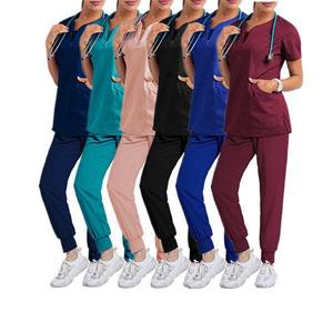 Superventas logotipo personalizado elástico mujeres Hospital Scrubs cremallera médico enfermera Top Jogger pantalones finos crudos uniformes personalizables - Product Image 1