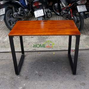 Expandable & <b>Extendable</b> Reddish-Brown Rubber <b>Wood</b> <b>Table</b> with Iron Legs (1m X 60cm 25x50mm Assembly Required) - Product Image 1