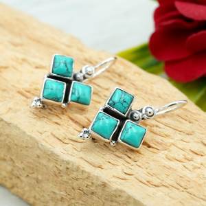 Handmade 925 Sterling <b>Silver</b> Turquoise Crystal <b>Earrings</b> Natural Blue Gemstones <b>Wedding</b> Jewelry Gift - Product Image 3