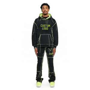 Personalizar dos piezas Jogger pantalones de chándal conjuntos para hombre chándal sudadera con estampado de pantalla gráfica hombres sudaderas con capucha y sudor pantalones acampanados conjunto - Product Image 2
