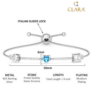 CLARA 925 สร้อยข้อมือเงินแท้รูปหัวใจสีน้ำเงิน สร้อยข้อมือเทนนิสชุบโรเดียม เพชรทรงเจ้าหญิง มุก โรสโกลด์ สง่างาม - Product Image 6
