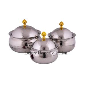 Ensemble de 3 chauffe-aliments de couleur argent nouveau Design martelé forme ronde marmite couvercle de couleur or brillant polonais ustensiles de cuisine décor - Product Image 1