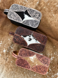 Neceser de cuero de vaca hecho a mano y con herramientas, neceser de viaje para mujer, neceser de cuero genuino, organizador de maquillaje único de estilo occidental - Product Image 4