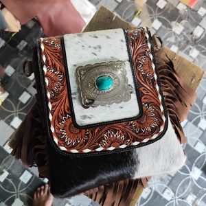 Best Selling Women's Genuine Leather Bohemian <b>Sling</b> Bag High Quality Hand Tooling Custom Pattern Tassel Decoration Zipper - Product Image 1