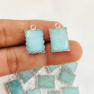 Quartz clair tranche lisse pendentif en pierres précieuses Zig Zag bords 925 argent galvanisé pierre de naissance naturelle 16x12mm troisième pendentif à breloque - Product Image 5