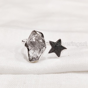 Anillo de Plata de Ley 925 con Diamante Herkimer Natural en Bruto, Ajustable, con Forma de Estrella, para Mujer, Joyería de Piedra Natural, Regalo de Navidad - Product Image 1