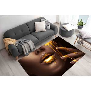Tapis Femme aux Lèvres Dorées : Tapis d'entrée d'art moderne, Tapis imprimé, Tapis doux non tissé - Product Image 3