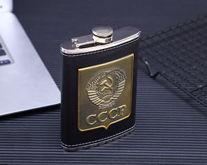 ขวดใส่สะโพกแบบพกพาสำหรับผู้ชายแผ่นป้ายโลโก้สไตล์อังกฤษขนาด9ออนซ์ทำจากหนัง PU เย็บติด - Product Image 3