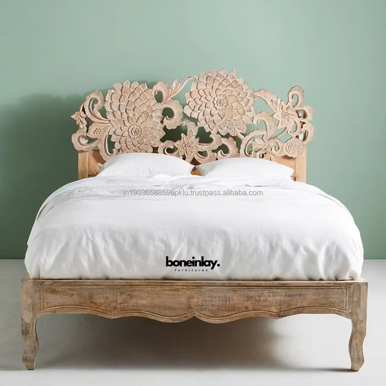 手彫りのソリッドロータス木製ベッドフレームデザインインドの伝統的なベッド子供プリンセスシングルとダブルヘッドボード高級
