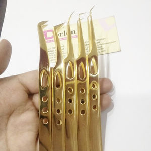 Pinzas profesionales para pestañas chapadas en oro, acero inoxidable, diseño personalizado, mango, juego de pinzas para extensión de pestañas postizas en Pakistán - Product Image 1