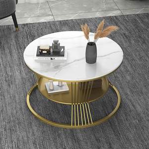Mesa de centro redonda moderna con acabado de mármol y marco de metal, centro de almacenamiento para sala de estar, dormitorio o apartamento, sofá elegante - Product Image 2