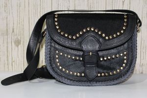 Bò Tự Nhiên Tóc Trên Studded Hobo Túi Màu Đen Ẩn Khắc Dụng Cụ Da Túi Xách Da Thời Trang Túi Mỹ Phẩm Cho Người Phụ Nữ Cô Gái - Product Image 4