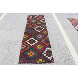 Alfombra Turca de 2.6x8.4 pies, Alfombra Vintage, Alfombra de Lana con Diseño Floral Rojo y Verde - Product Image 1