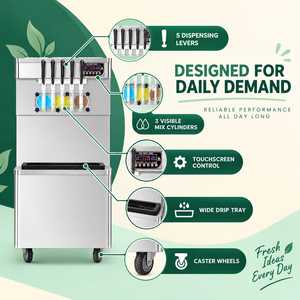 Máquina Vertical de Helado Suave de Acero Inoxidable, 50-55 L/h, 5 Sabores Mixtos, Dispensador Transparente para Catering Comercial ICM-390 - Product Image 4