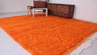Tapis marocain Beni Ourain orange vif, style bohème berbère, grand, fait main, en laine, lavable, décoration intérieure