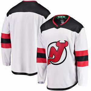 Maillot de hockey sur glace personnalisé, uniforme d'équipe professionnelle, détails cousus, logo NJ, noir, rouge, blanc, rayé, haut de sport athlétique de hockey - Product Image 3