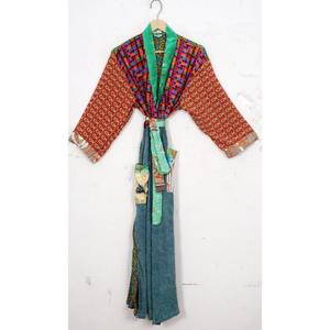 ชุดกิโมโนผ้าไหม2กระเป๋าด้านหน้าคอวีสำหรับผู้หญิงฟรีไซส์ที่สง่างามระบายอากาศได้ดี - Product Image 4