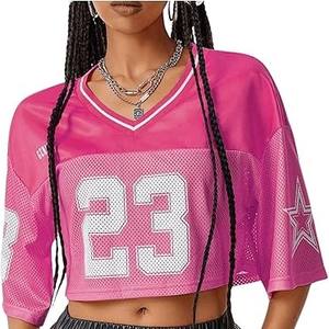 Camiseta personalizada recortada de gran tamaño Vintage para mujer, ropa de calle deportiva Retro americana, camiseta de malla cuadrada de fútbol, camiseta de fútbol americano - Product Image 1