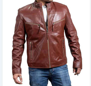 Chaqueta de Cuero Genuina de Alta Calidad, Cortavientos, Transpirable y Elegante, con Cuello Alto y Decoración con Patrones, Chaqueta de Invierno para Hombre - Product Image 1