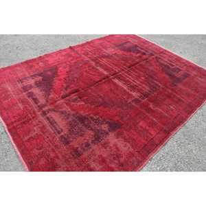 6.9x9.2 ft Turkish Rug, Vintage Large Rug, <b>Red</b> Purple Polka dot <b>Wool</b> Rug - Product Image 1