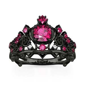 Jeulia Black <b>Crown</b> Dark Rose Queen Cushion Cut Fashion <b>Ring</b> - Product Image 2