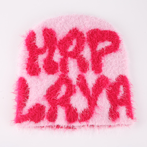 Vente en gros Bonnets d'hiver en tricot unisexes personnalisés en jacquard à pois crânes imprimés bonnets bon marché en cachemire mohair de créateurs - Product Image 5