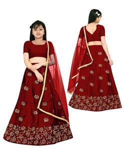 Shoryam Fashion <b>Kids</b> Girls 2-5 Years Maroon Floor-Length Quick Dry <b>Lehenga</b> Choli Ethnic Wear | Net Embroidery Choli Indian Party - Product Image 4
