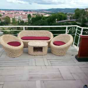 Meubles de canapé de loisirs en rotin de luxe élégants meubles de canapé en rotin tissé ensemble de chaise rembourrée avec table pour salon patio jardin - Product Image 4