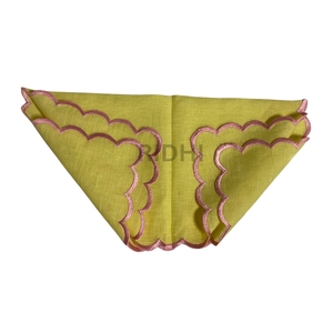 Serviettes en lin 100 % naturel, broderie artisanale verte, design festonné, style campagnard, cadeaux pour demoiselles d'honneur, pour fêtes à domicile et mariages – Meilleures ventes - Product Image 4