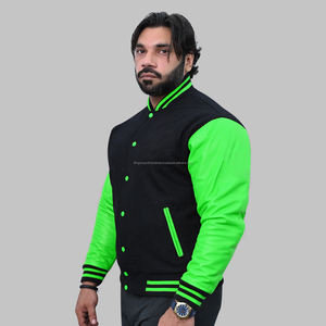 Chaquetas universitarias de cuero de lana negra y amarilla Chaquetas universitarias personalizadas - Product Image 3