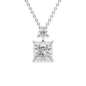 Collier élégant en or blanc 14 carats, vintage, avec deux pierres rondes en moissanite taille brillant, halo caché, charmes luxueux - Product Image 1