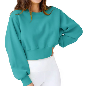 Sweat-shirt à manches longues à col rond, imprimé avec logo sur le devant, en tricot d'hiver pour femmes, coupe ample, pull court - Product Image 4