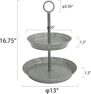 Support de plateau de service galvanisé à 2 niveaux avec poignée de transport, plateau d'affichage en métal rustique pour cupcake - Product Image 2